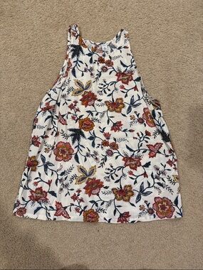 Old Navy White Floral Scoop Neck Tank with Multicolor Blooms
